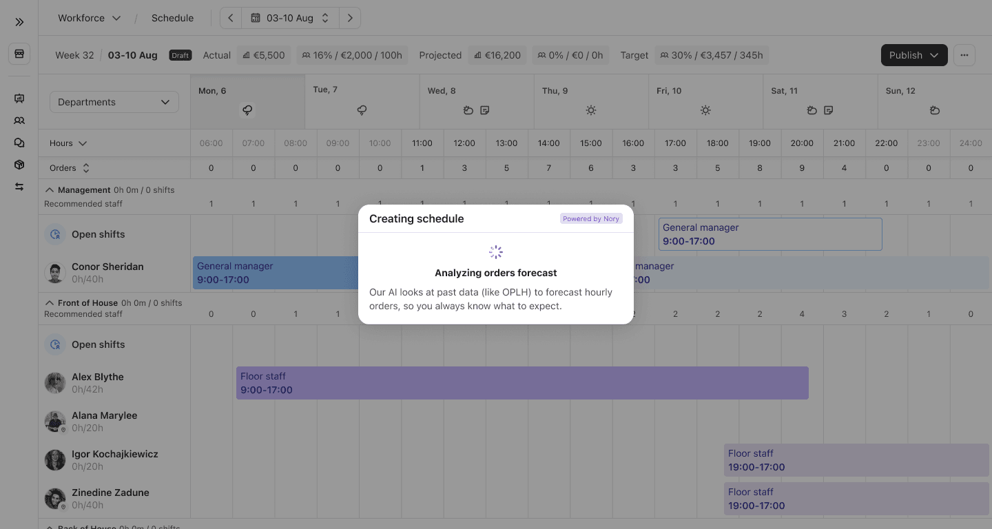 The Creating schedule step shown over the schedule canvas