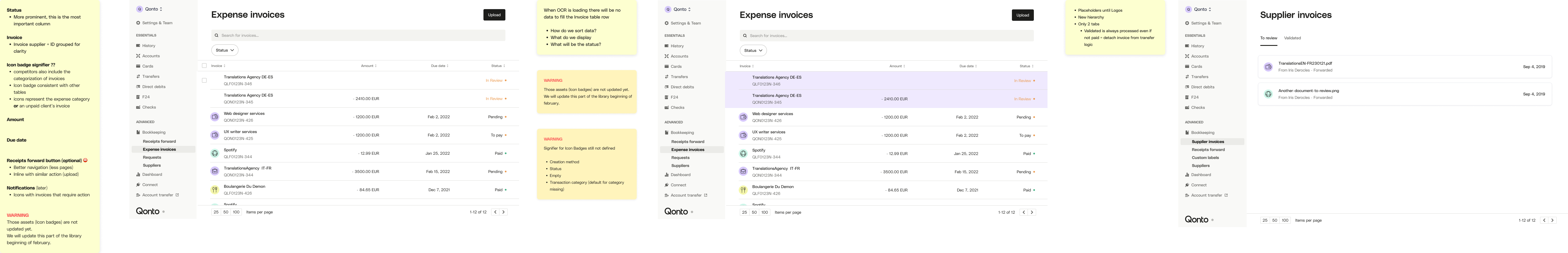 Explorations of how to display the invoice section in the Qonto UI