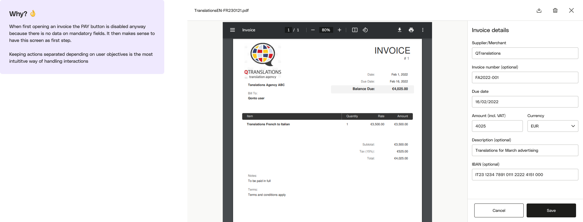 Wireframe explorations for the invoice review flow