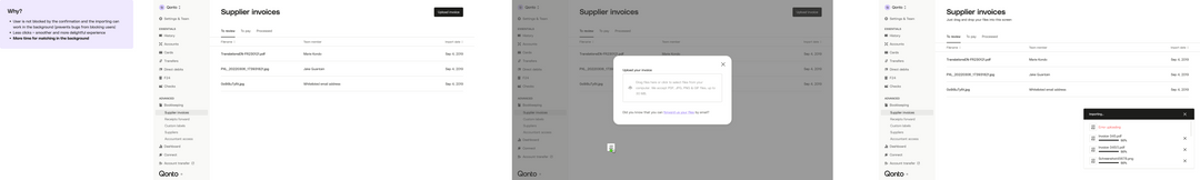 Upload exploration: loading, success and failure states