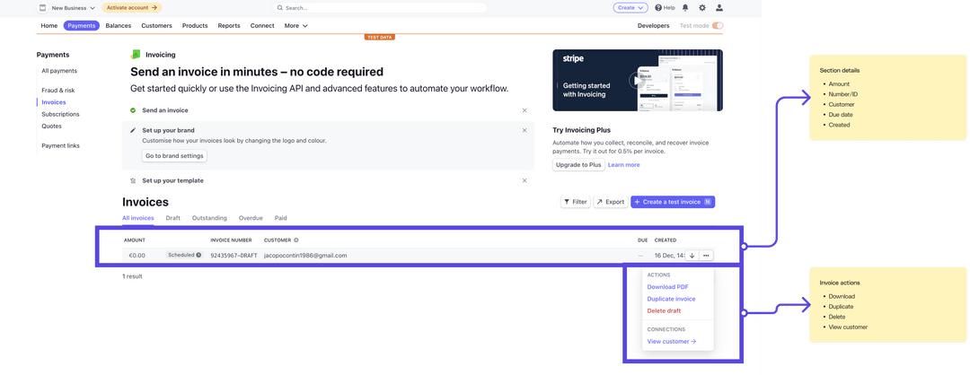 Competitor teardown of Stripe's invoicing interface