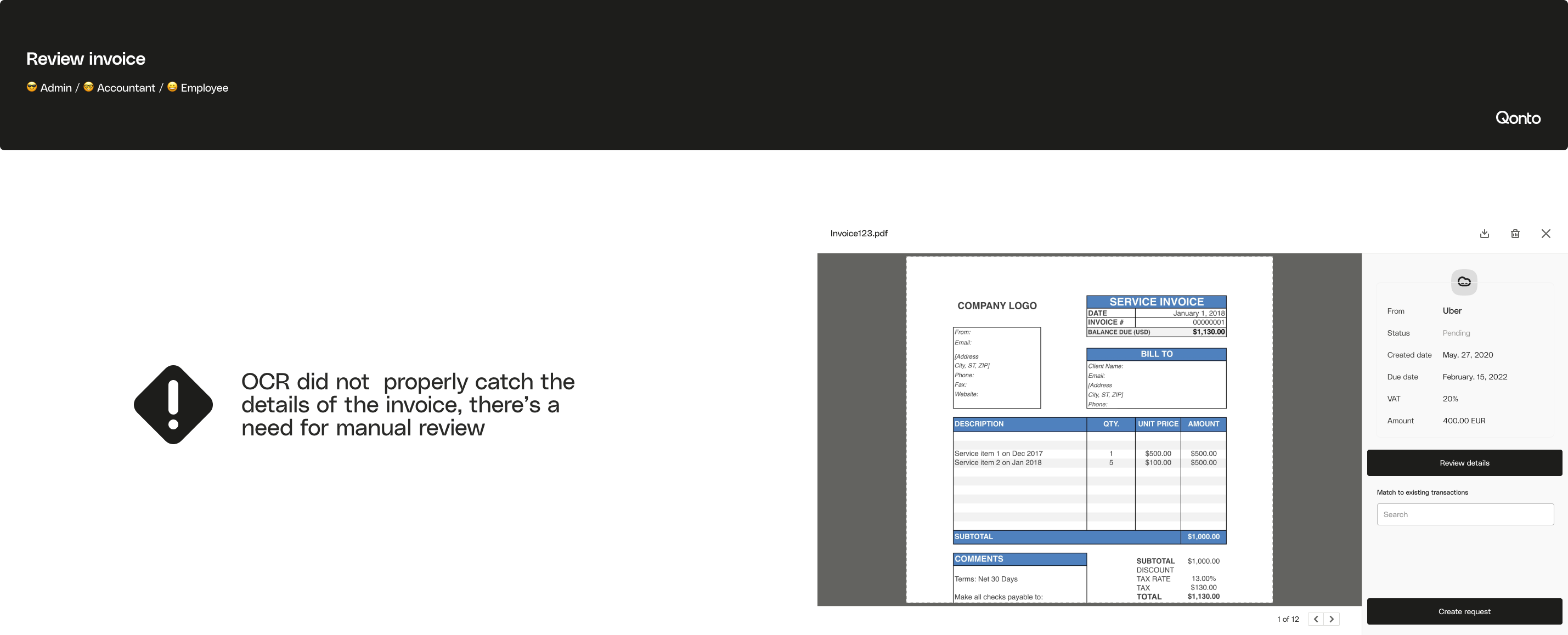 Low-fidelity guideline sketch for reviewing and validating invoice details